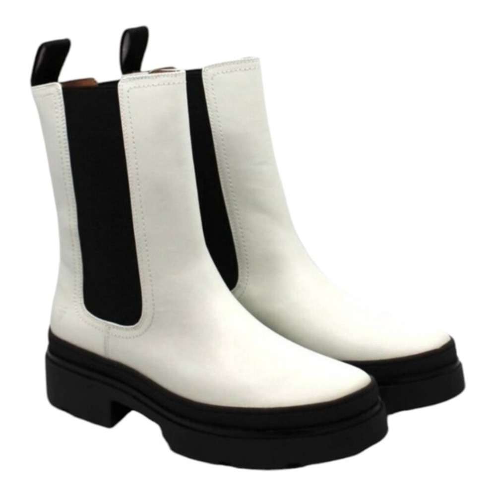 Frye Chelsea Platform Boots Off White Leather Black Accents Lug Sole Size 7 new - Picture 6 of 14